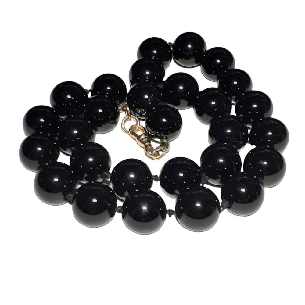 VTG Heavy Black Glass Beads Hand Knotted in Between 18"